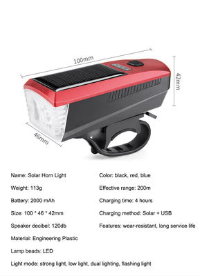 Blaue Solar- und USB-Ladelei 2000mAh Frontlicht für MTB-Radradfahren