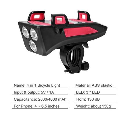 USB Wiederaufladbare LED Fahrrad Scheinwerfer Fahrrad Horn Telefonhalter Powerbank für Nachtfahren